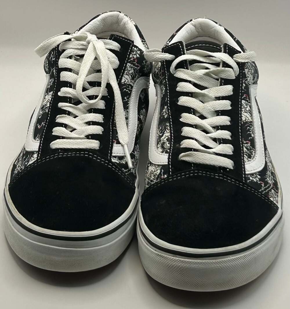 Vans Old Skool Flash Skulls Floral Black White Sneakers Size 12